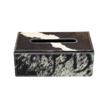 tissuebox koehuid zwart/wit 25x14x9cm, Verzenden, Nieuw