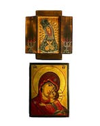 Icoon - Twee devotionele reisicoon - Madonna - Hout