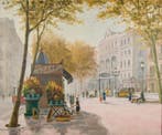 Josep Cabrer Borrell (XX) - Flower Stalls on Las Ramblas,, Antiek en Kunst, Kunst | Schilderijen | Modern