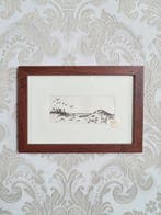 Ets landschap, strand en duinen, inclusief lijst 10x15 cm., Minder dan 50 cm, Oorspronkelijke maker, Verzenden, Nieuw
