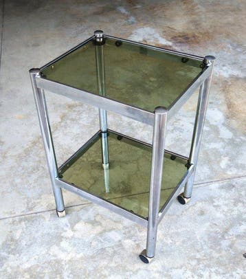 Trolley - Metaal - Gerookt glas uit de jaren ’70, Antiek en Kunst