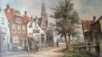Jan van Laar (XX) - Achterom, Met zicht op de Bakennese kerk