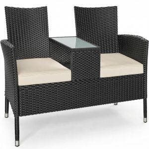 Polyrotan Tuinbank Zwart 145x58x87cm (Voor in Huis), Verzenden, Nieuw