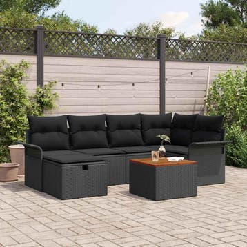 vidaXL Tuinbankenset met kussen met opslag 7 pcs Zwart Poly, Verzenden, Nieuw, Rotan, 7 zitplaatsen