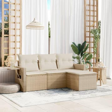 vidaXL 4-delige Loungeset met kussens poly rattan beige, Verzenden, Nieuw, Loungeset