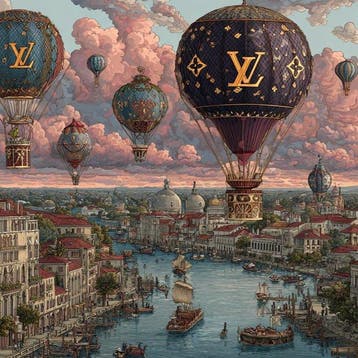 I_KONIQ - Pink sunrise in Venice with LV Balloons