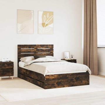 vidaXL Bedframe met lade Gerookt eiken 120 x 200 cm, Verzenden, Nieuw, Bruin, Hout
