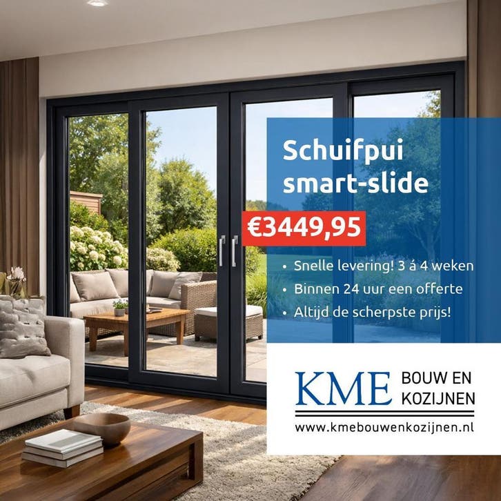 Kunststof schuifpui scherpste prijzen van Nederland, Doe-het-zelf en Verbouw, Kozijnen en Schuifpuien, Inclusief glas, Nieuw, Kunststof