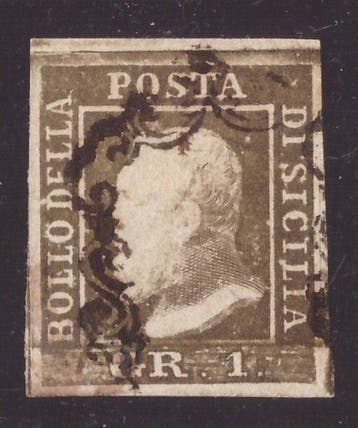 Italiaanse oude staten - Sicilië 1859 - 1 donker olijfbruine, Gestempeld