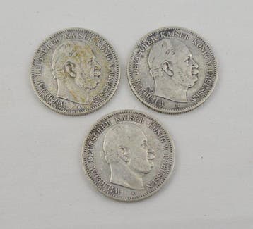 Duitsland. 2 Mark 1876/1880 Wilhelm (3 coins) (Zonder, Postzegels en Munten