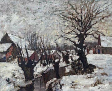 Eugène Masselus (1897-1998) - Winterlandschap langs de Leie, Antiek en Kunst, Kunst | Schilderijen | Klassiek