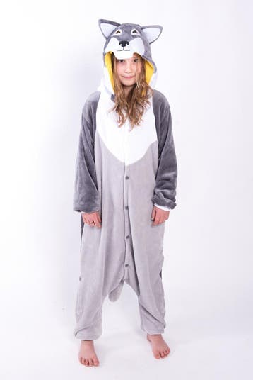 KIMU® Onesie Grijze Wolf Pakje 110-116 Wolvenpak Kostuum Gri, Kinderen en Baby's, Carnavalskleding en Verkleedspullen, Ophalen of Verzenden