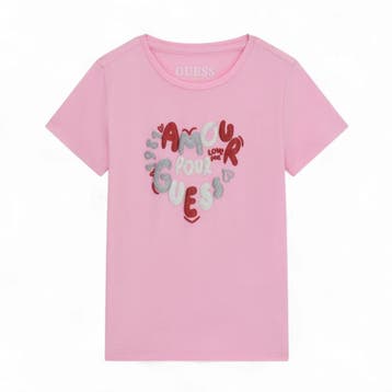 Guess meisjes en baby tshirt amour roze - 86 (12-18, Ophalen of Verzenden, Nieuw