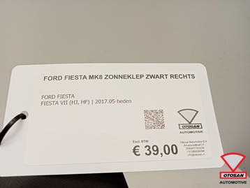 Ford Fiesta MK8 2017+ Zonneklep Hemel Zwart Rechts Origineel, Auto-onderdelen, Ophalen, Gebruikt, Ford