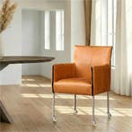 Leren eetkamerstoel More - Vintage Cognac (cognac) - Poten, Ophalen of Verzenden, Nieuw, Leer, Bohemian, Industrieel, Modern, Scandinavisch