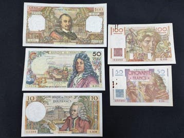 Frankrijk. - 5 Banknotes - Various Dates (Zonder, Postzegels en Munten, Bankbiljetten | Europa | Niet-Eurobiljetten