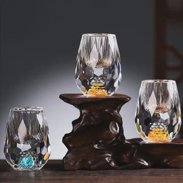 Luxe Kristallen Wijnglazen met Goudfolie - 15ML - Set van 1,, Antiek en Kunst, Antiek | Glas en Kristal, Verzenden
