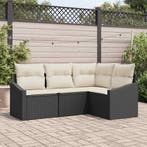 vidaXL Tuinbankenset met kussen 4 pcs Zwart en Wit poly, Verzenden, Nieuw, Rotan, 4 zitplaatsen