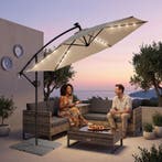 Parasol Artemis, 360° draaibaar, LED-solar, 3 x 3 m - beige, Verzenden, Nieuw