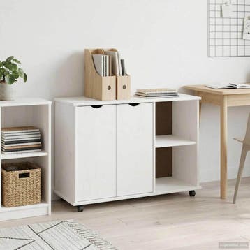 vidaXL Rolling Kast met wiel Wit 100 x 39 x 65,5 cm Massief, Verzenden, Nieuw