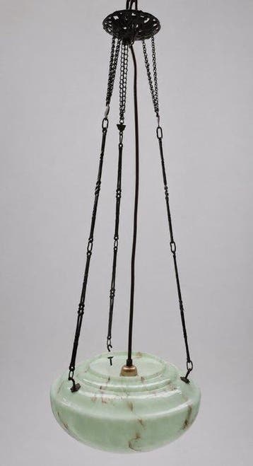 Hangende plafondlamp - Art Deco Franse glazen schaallamp -