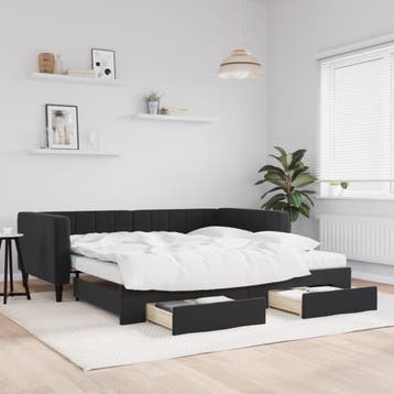 vidaXL Slaapbank met onderschuifbed en lades 100x200 cm, 100 cm, Eenpersoons, Verzenden, Zwart