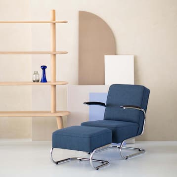 Slede buisframe fauteuil De Zwaan met voetenbank - Dykmeyer, Verzenden, Nieuw, 75 tot 100 cm, Buisframe fauteuil, slede fauteuil,  armstoel, met voetenbankje