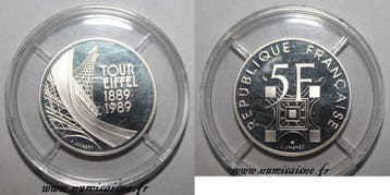 France Frankreich Km 968 5 Francs 1989 Typ Eiffelturm, Verzenden