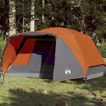 vidaXL Tent met luifel 4-persoons waterdicht grijs en oranje, Caravans en Kamperen, Verzenden, Nieuw, Tot en met 2