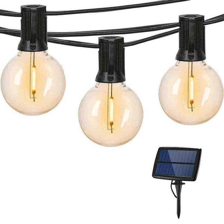 Solar prikkabel Chain met 50 warm witte led filament lampen, Tuin en Terras, Buitenverlichting, Led, Minder dan 50 watt, Nieuw