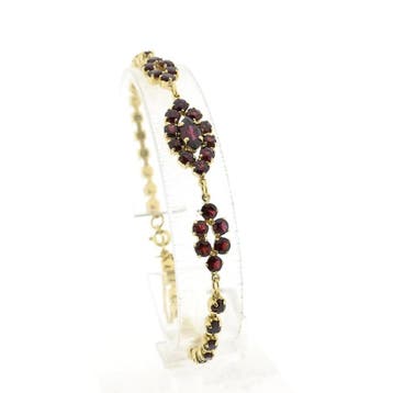 Vintage gouden armband met granaat | 18,5 cm, Gebruikt, Ophalen of Verzenden, Met edelsteen, Goud