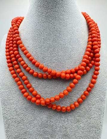 Ketting - 18 karaat Geel goud Koraal - Antieke koraalketting