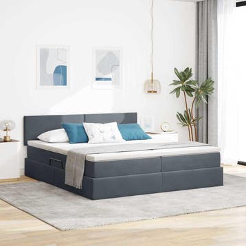 vidaXL Opslag bed met hoofdeinde 2 st Donkergrijs, Verzenden, Nieuw, Grijs, Stof