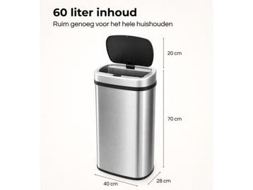 Five Stars® Prullenbak - Sensor - 60 Liter - Soft Close, Verzenden, Nieuw