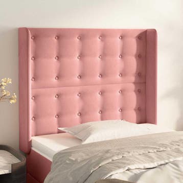 vidaXL Hoofdbord met randen 103x16x118/128 cm fluweel roze, Verzenden, Nieuw, Stof