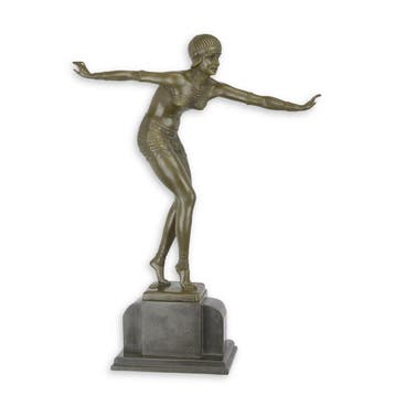 BRONZEN SCULPTUUR VAN EEN DANSENDE VROUW OP MARMEREN BASE..., Verzenden, Nieuw