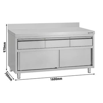 GGM Gastro | RVS Werkkast ECO - 1600 x 700 mm - met 3 lades, Zakelijke goederen, Verzenden, Nieuw in verpakking, Meubilair