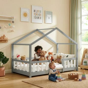 Kinderbed Treviolo huisbed 80x160 cm lichtgrijs en wit [en.c, Kinderen en Baby's, Kinderkamer | Bedden, Verzenden, Nieuw