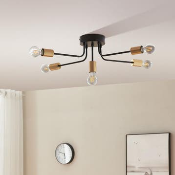Plafondlamp Benfleet 5-lichts 5xE27 zwart en messing lux.pro, Verzenden, Nieuw
