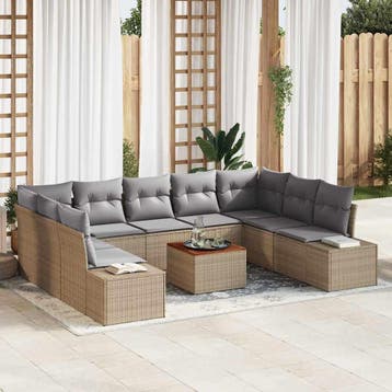 vidaXL Tuin Sofa Set 10 st beige en lichtgrijs, Verzenden, Nieuw, Rotan, Meer dan 8 zitplaatsen