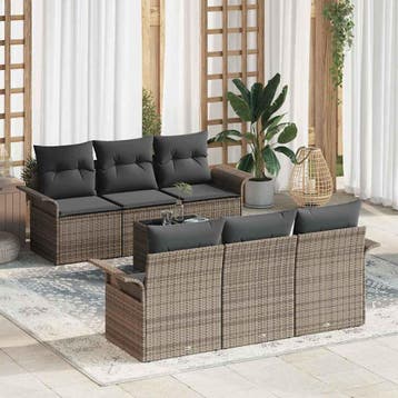 vidaXL Tuinbankenset 7 st Grijs poly rattan, Tuin en Terras, Tuinsets en Loungesets, Verzenden, Nieuw, Rotan, 7 zitplaatsen