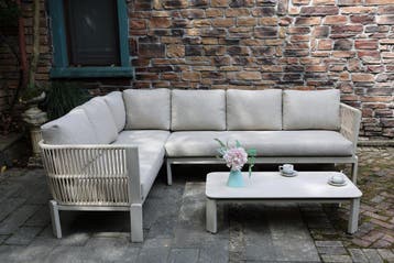 Veneto hoek loungeset 4 delig aluminium latte zand rope, Ophalen of Verzenden, Nieuw, Aluminium