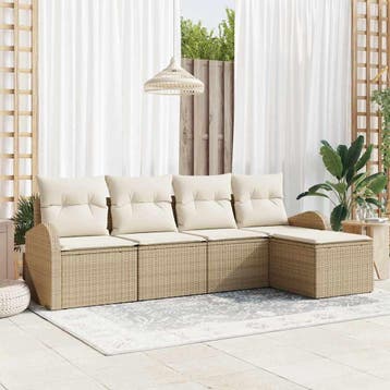 vidaXL Tuin Sofa Set Beige poly rattan, Verzenden, Nieuw, Rotan, 5 zitplaatsen