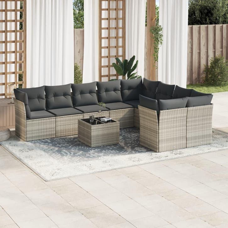 vidaXL 10-delige Loungeset met kussens poly rattan, Tuin en Terras, Tuinsets en Loungesets, Loungeset, Nieuw, Verzenden