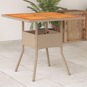 vidaXL Tuintafel 80x80x75 cm poly rattan en acaciahout beige, Tuin en Terras, Verzenden, Nieuw