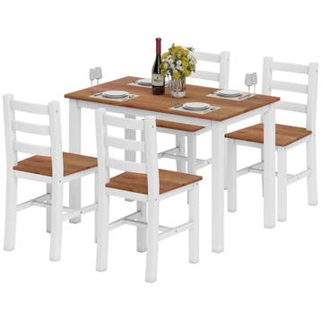 TRUUSK Eetgroepset - Eettafel met 4 Stoelen - Grenenhout - B, Verzenden, Nieuw