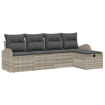 vidaXL Bankstel met kussen met opslag Lichtgrijs poly rattan, Verzenden, Nieuw, Rotan, 5 zitplaatsen