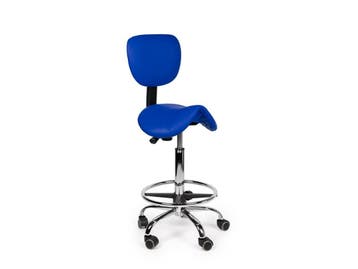 Zadelkruk Rugleuning Blauw - Standaard + Voetsteun, In hoogte verstelbaar, Nieuw, Kunststof