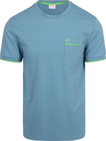 Sun68 Piqué T-Shirt Fluo Stripe Blauw maat M Heren, Nieuw, Sun68, Verzenden, Maat 48/50 (M)