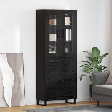vidaXL buffetkast met lade 2 pcs Zwart Eiken Geengineerd, Minder dan 50 cm, Verzenden, Nieuw, Minder dan 100 cm